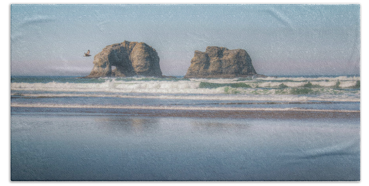 Twin Rocks Beach Towel featuring the photograph Twin Rocks 0663 by Kristina Rinell