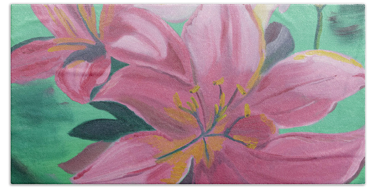 Pink Flowers Beach Sheet featuring the painting Twinkle Petals by Meryl Goudey