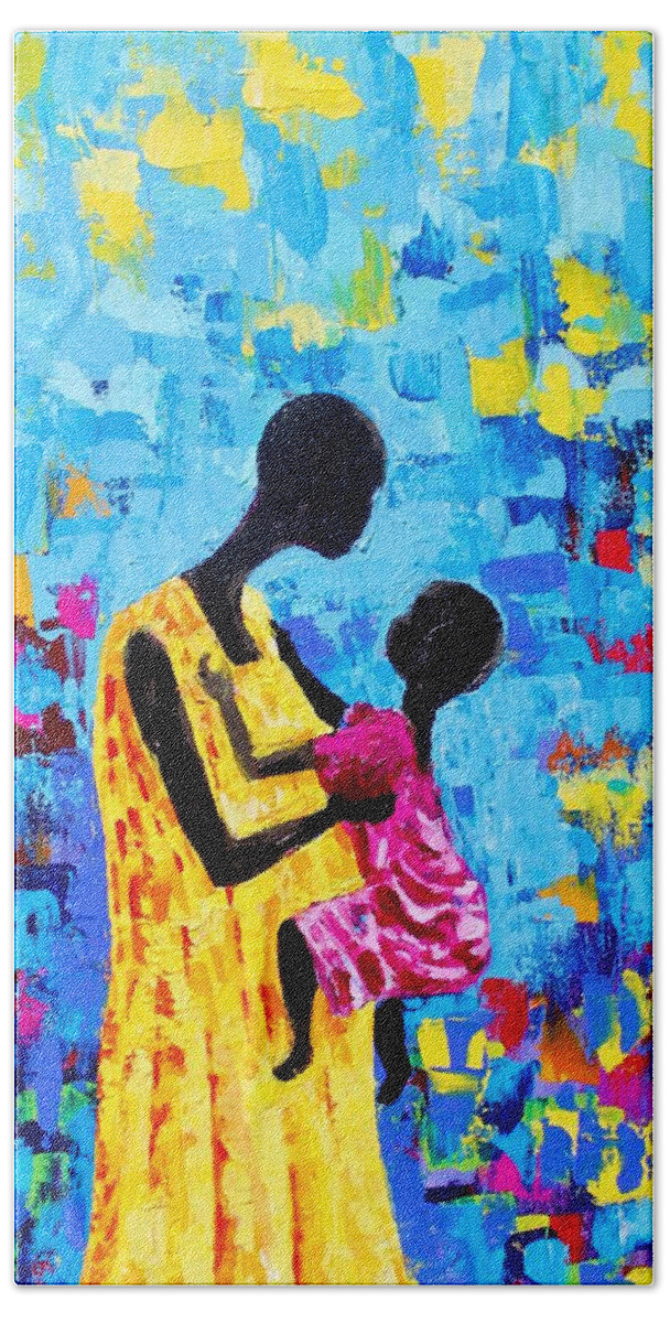 True African Art Beach Towel featuring the painting Two as One by Liz - Nigeria