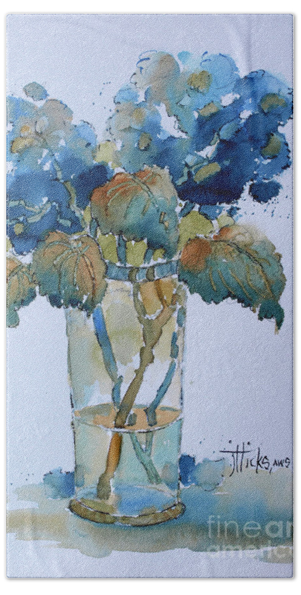 Flowers Beach Sheet featuring the painting Two Blue Hydrangea by Joyce Hicks