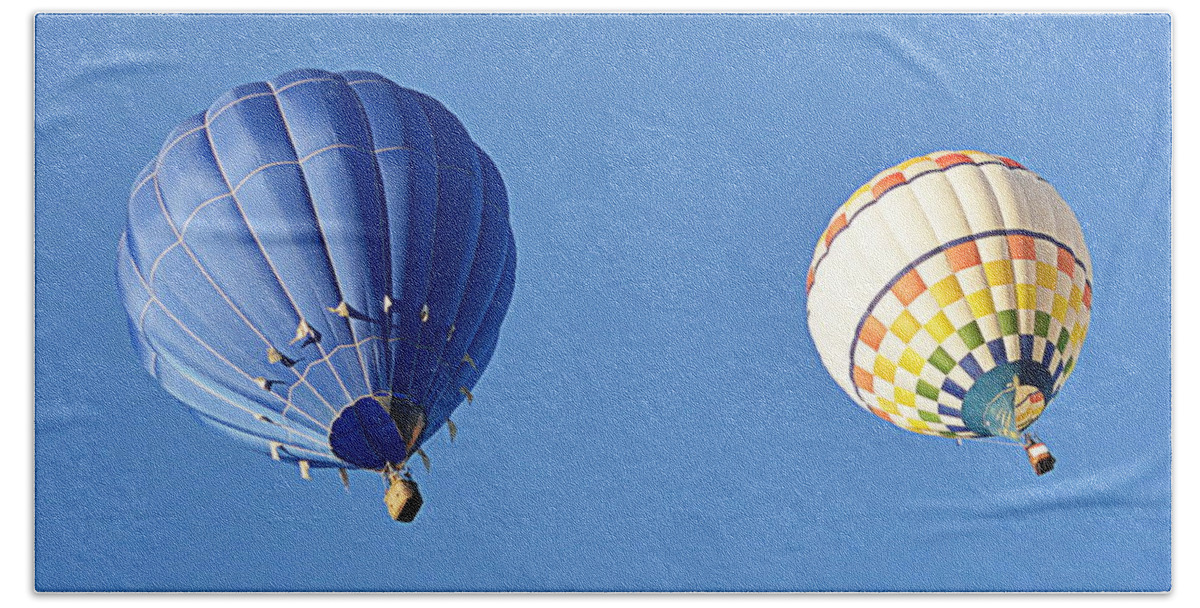 Hot Air Balloon Beach Sheet featuring the photograph Two High in the Sky by AJ Schibig