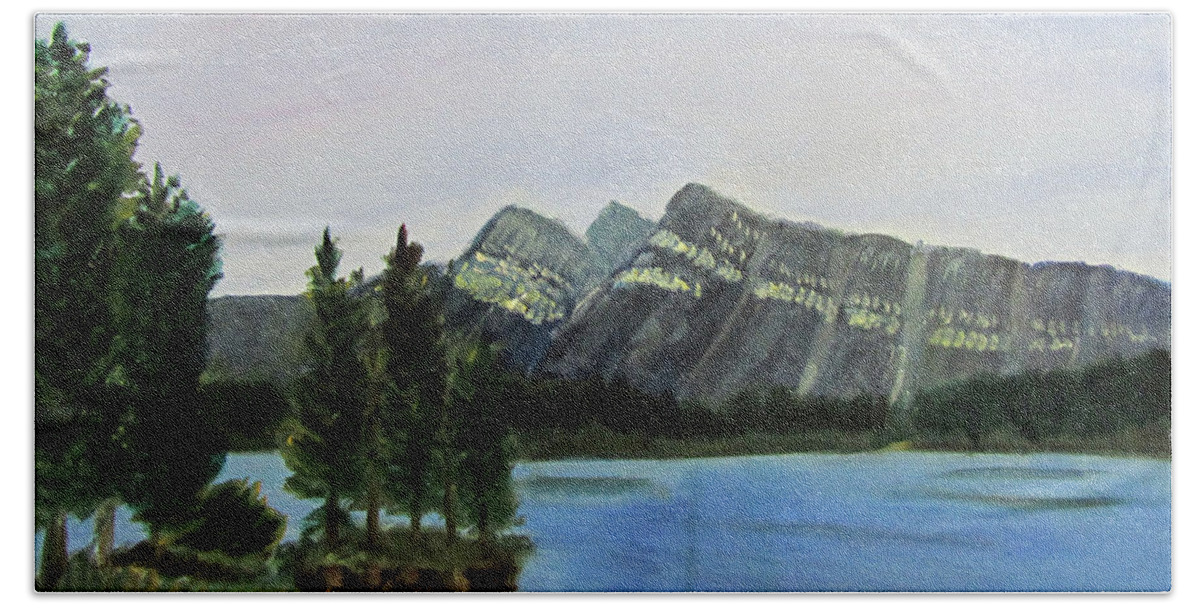 Lake Beach Towel featuring the painting Two Jack Lake by Linda Feinberg