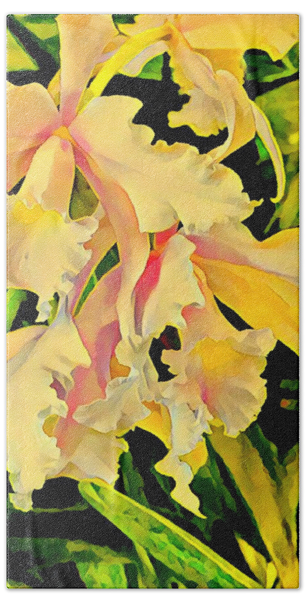 #flowersofaloha #flowers # Flowerpower #aloha #hawaii #aloha #puna #pahoa #thebigisland #twoorchidsinyellow #orchids #yellow #two Beach Towel featuring the photograph Two Orchids in Yellow by Joalene Young