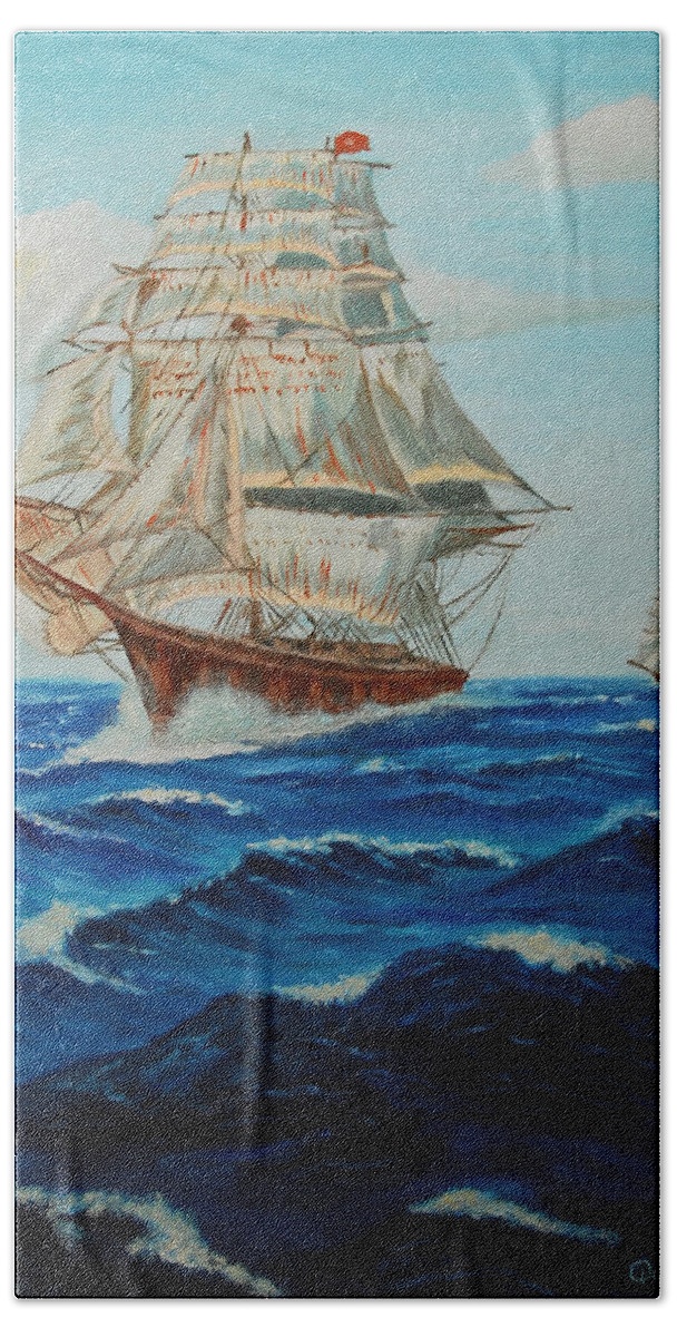 Ship Beach Towel featuring the painting Two Ships Sailing by Quwatha Valentine