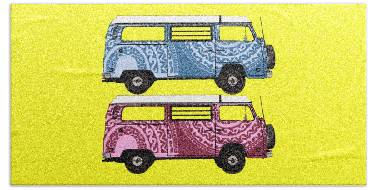 Two Beach Towel featuring the digital art Two VW Vans by Piotr Dulski