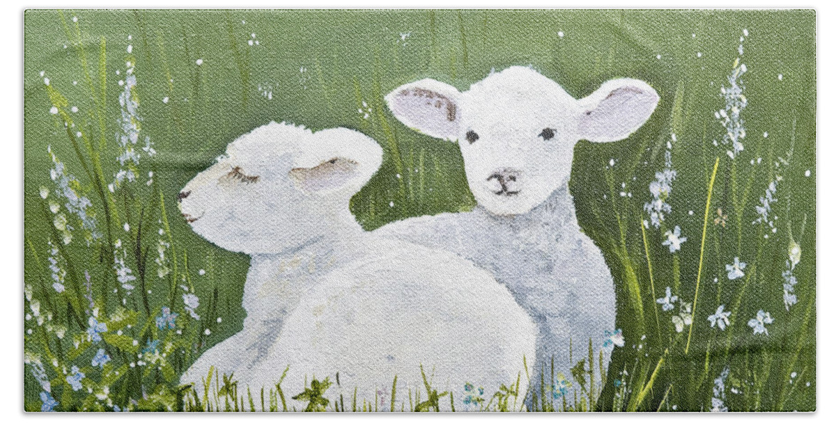 Lambs Beach Towel featuring the painting Two Wee Sheep by Virginia McLaren