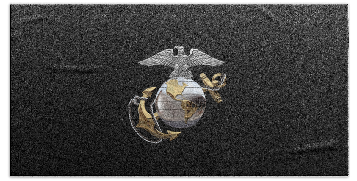 'usmc' Collection By Serge Averbukh Beach Towel featuring the digital art U S M C Eagle Globe and Anchor - C O and Warrant Officer E G A over Black Velvet by Serge Averbukh