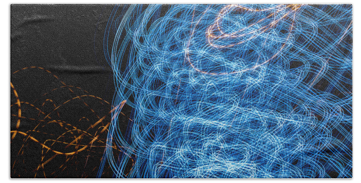Blue Electric Light Beach Towel featuring the photograph Ufa Neon Abstract Light Painting Sodium #7 by John Williams