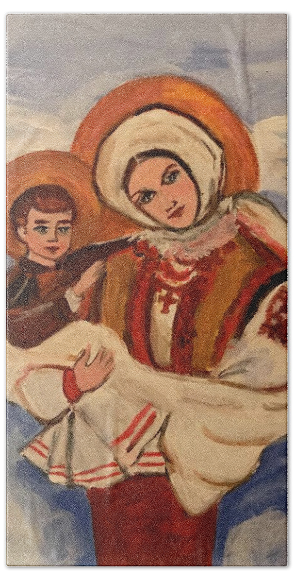 Ukrainian Beach Towel featuring the painting Ukrainian Madonna and Child by Denice Palanuk Wilson