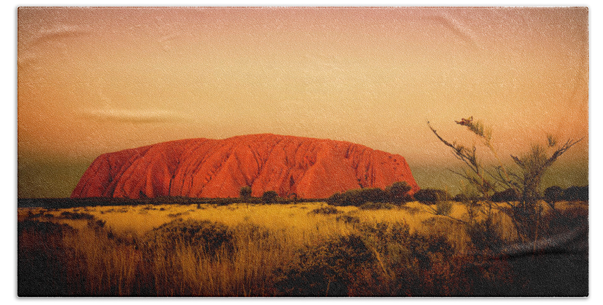 Ozcousins Beach Towel featuring the photograph Uluru Sunset by Chris Cousins