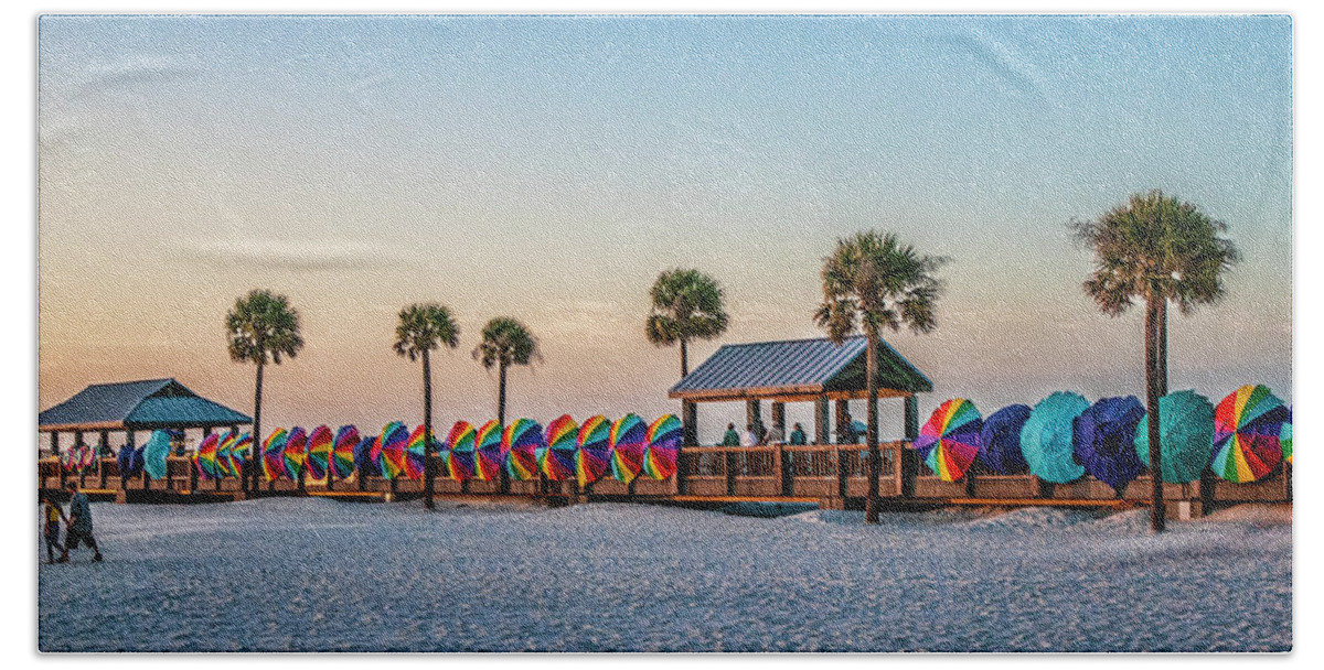 Umbrellas Beach Towel featuring the photograph Umbrella windbreaks at Clearwater Florida. by Brian Tarr