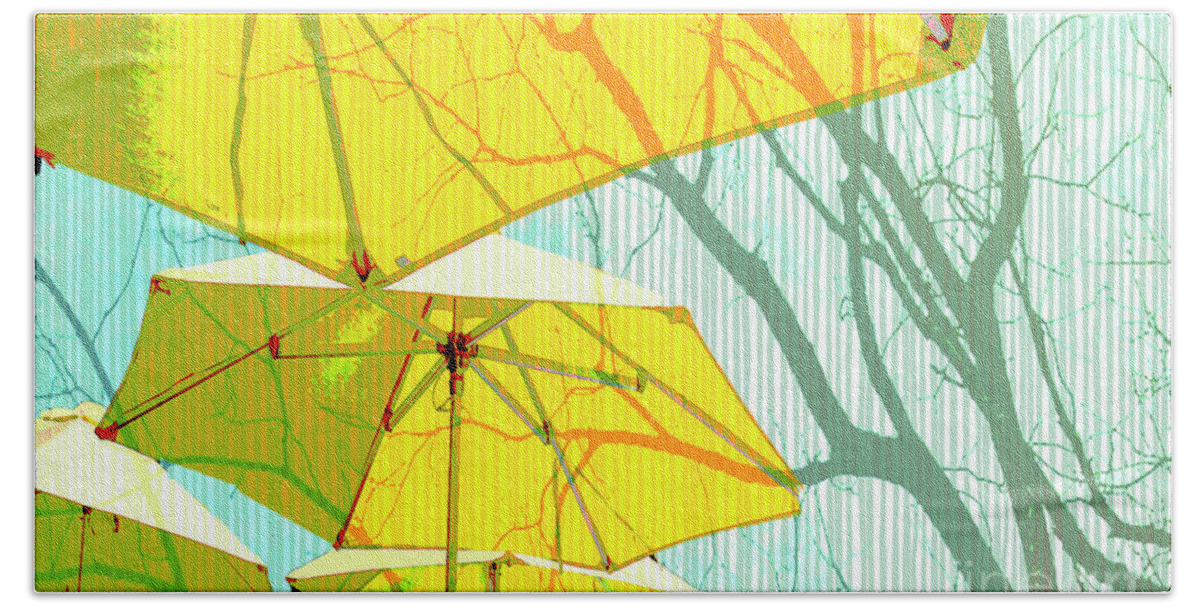 Umbrella Beach Towel featuring the photograph Umbrellas Yellow by Deb Nakano