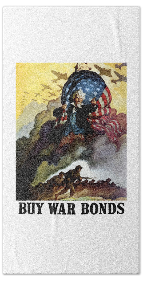 Uncle Sam Beach Towel featuring the painting Uncle Sam - Buy War Bonds by War Is Hell Store