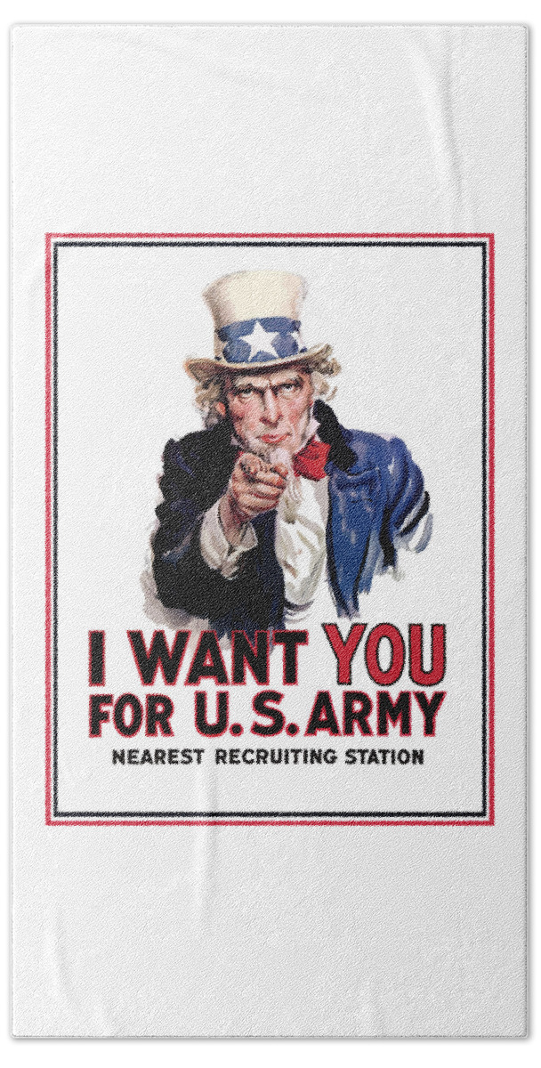 Ww2 Beach Towel featuring the painting Uncle Sam -- I Want You by War Is Hell Store
