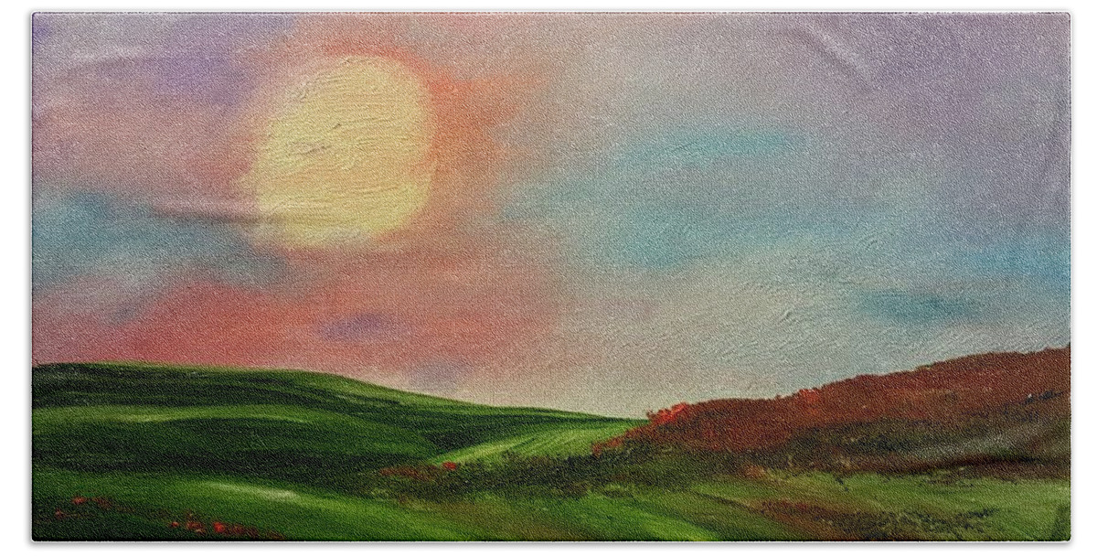 Sunrise Beach Towel featuring the painting Under the Fog 29 by Cheryl Nancy Ann Gordon