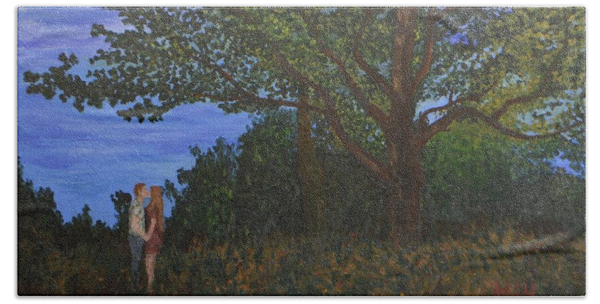 Oak Beach Towel featuring the painting Under the Oak Tree by Aicy Karbstein