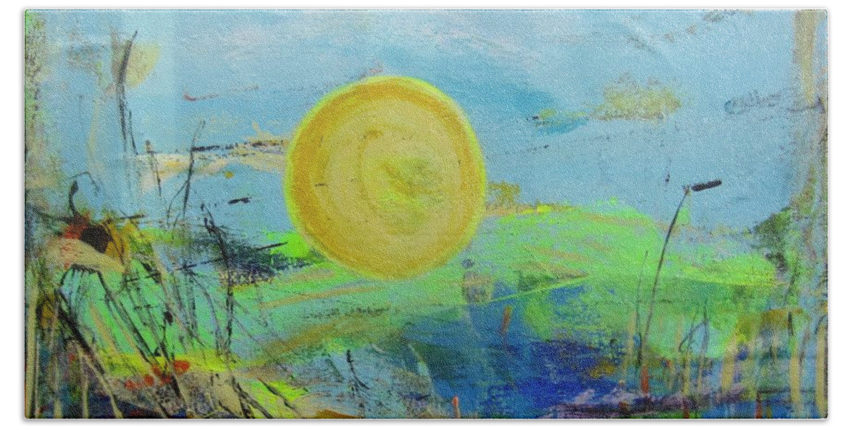 Abstract Landscape Beach Sheet featuring the painting Une journee magnifique by Francine Ethier