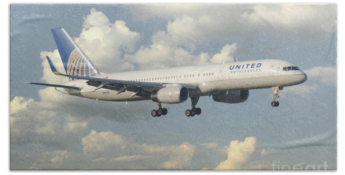 United Beach Towel featuring the digital art United Airlines Boeing 757 by Airpower Art