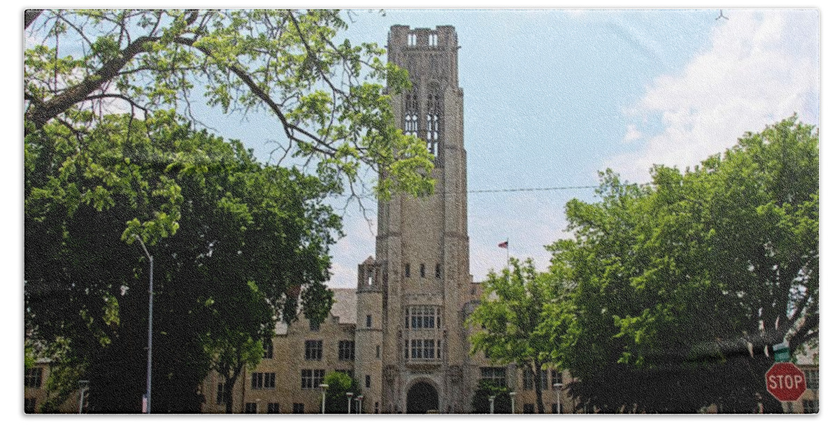 University Of Toledo Beach Towel featuring the photograph University Hall in the Spring by Michiale Schneider