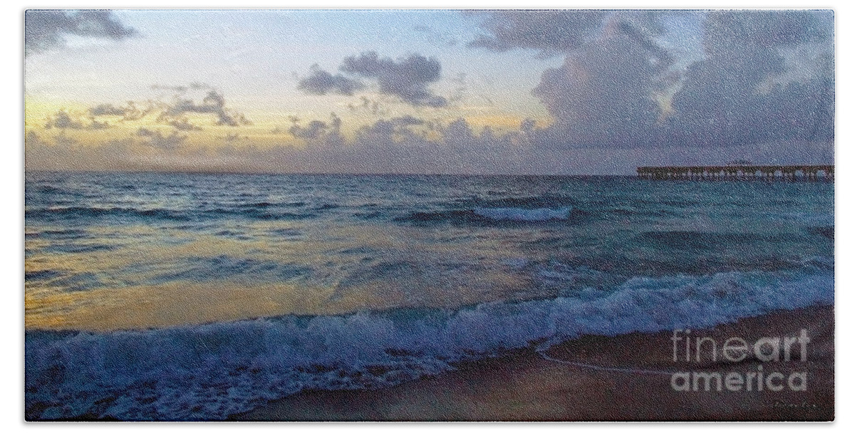 Aqua Beach Towel featuring the photograph Juno Beach Pier Florida Sunrise Seascape C9 by Ricardos Creations