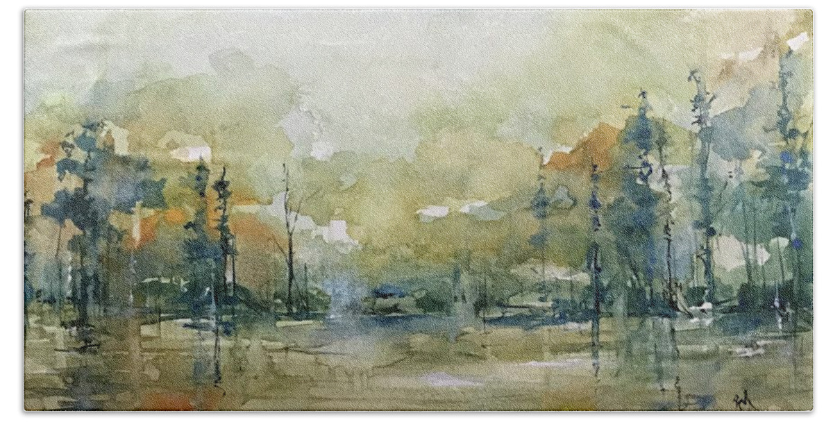 Watercolour Beach Sheet featuring the painting Untitled Cypress by Robin Miller-Bookhout