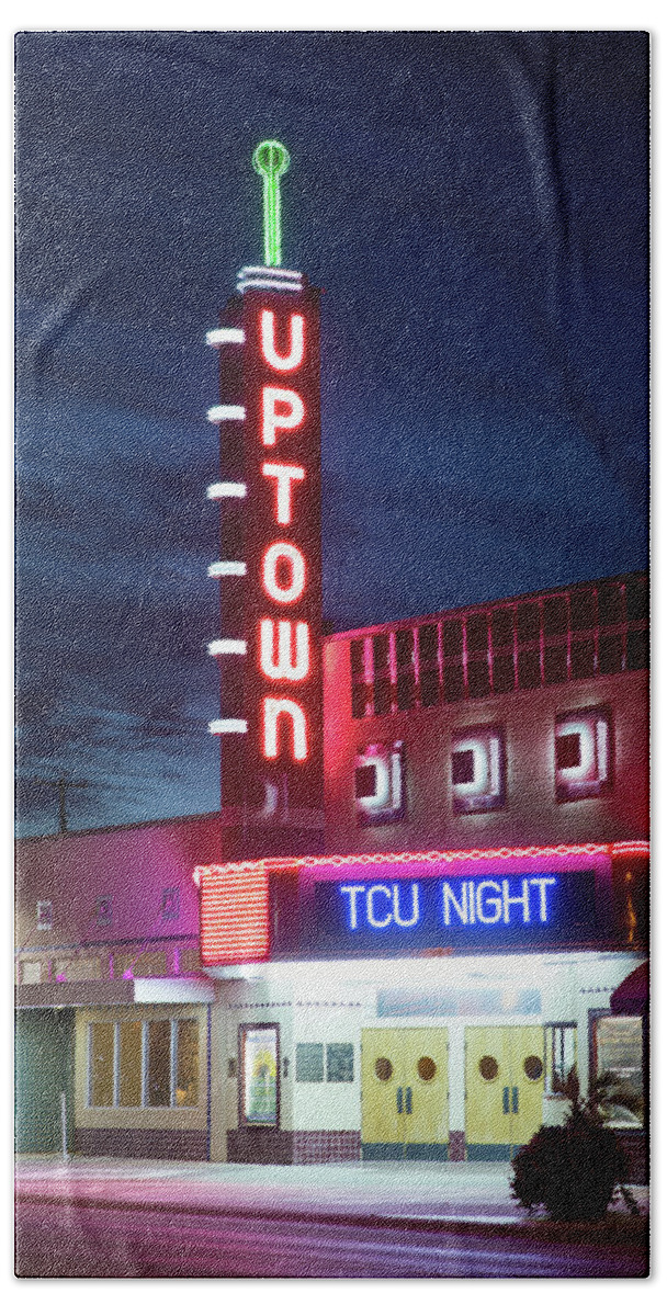 Uptown Theater Beach Towel featuring the photograph Uptown Horned Frogs Night V2 by Rospotte Photography