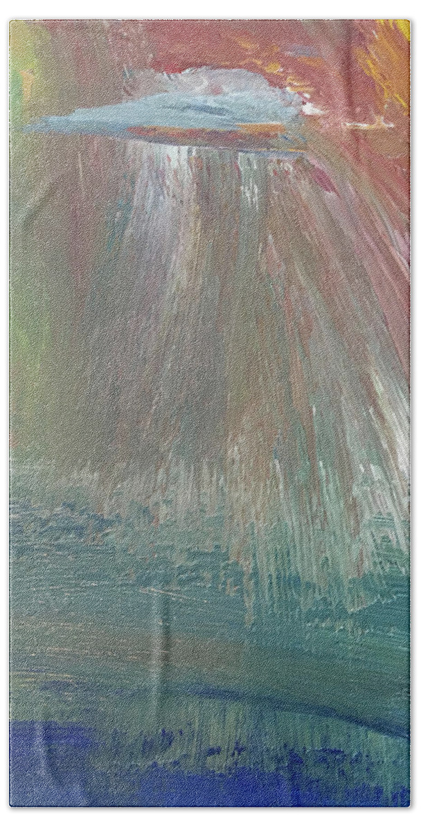 Greens Beach Towel featuring the painting Downpour by Karen Nicholson