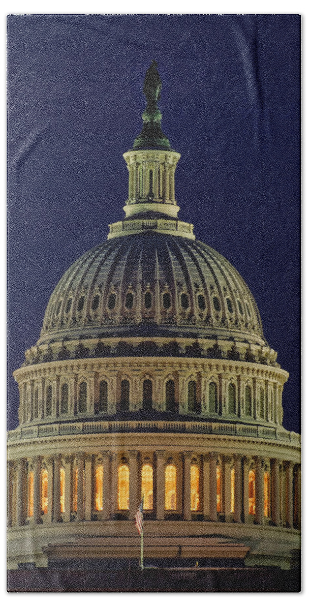 America Beach Towel featuring the photograph U.S. Capitol at Night by Nick Zelinsky Jr