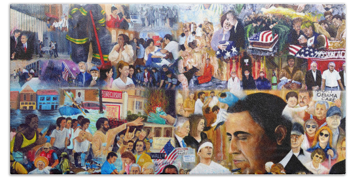Katrina Beach Towel featuring the painting US History the first ten years 21st century by Leonardo Ruggieri