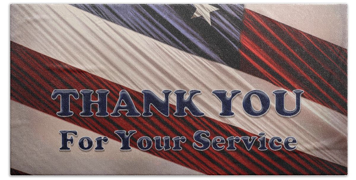 Thank You For Your Service Beach Sheet featuring the photograph USA Military Veterans Patriotic Flag Thank You by Shelley Neff