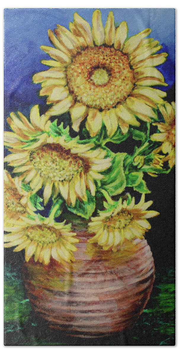 Flowers Beach Towel featuring the painting Vase of Sunflowers by Karl Wagner