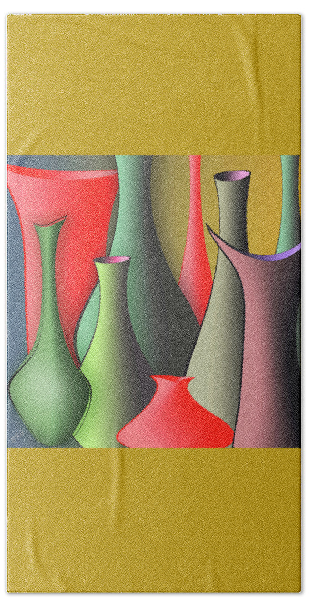 Abstract Still Life Beach Towel featuring the digital art Vases Still Life by Ben and Raisa Gertsberg