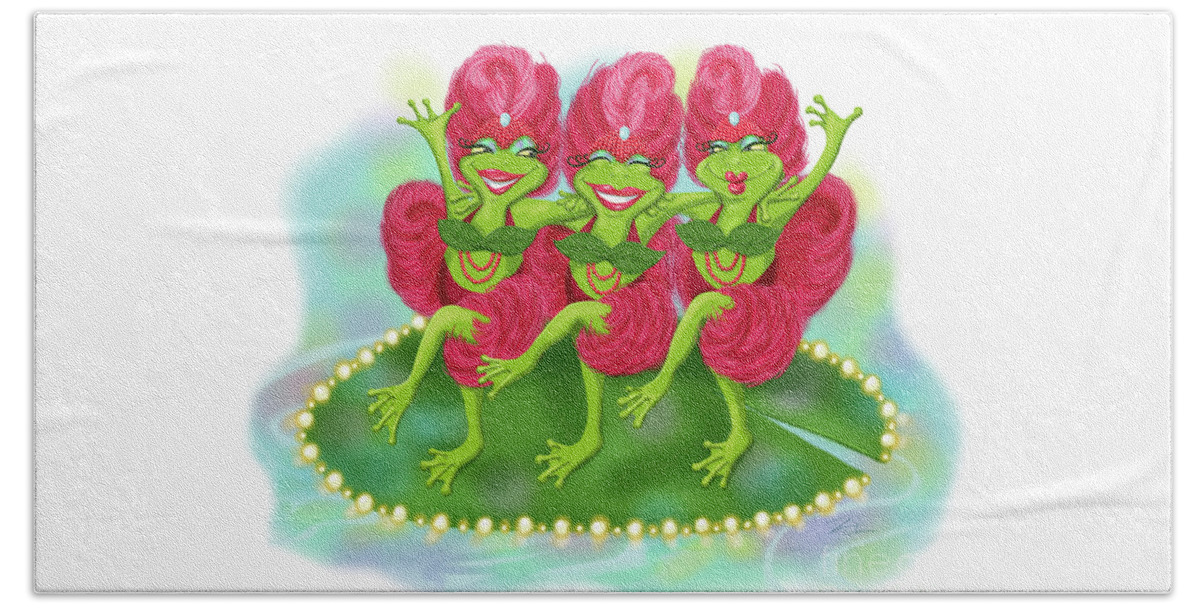 Frogs Beach Sheet featuring the mixed media Vegas Frogs Showgirls by Shari Warren