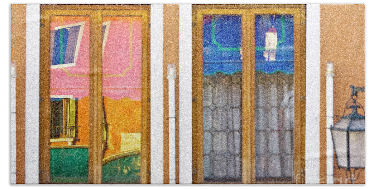 Europe Beach Towel featuring the photograph Venetian window reflections by Heiko Koehrer-Wagner