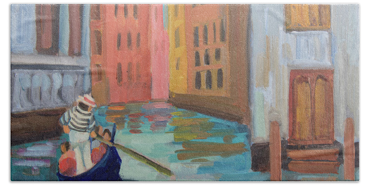 Venice Beach Towel featuring the painting Venice Gondolier 2 by Diane McClary