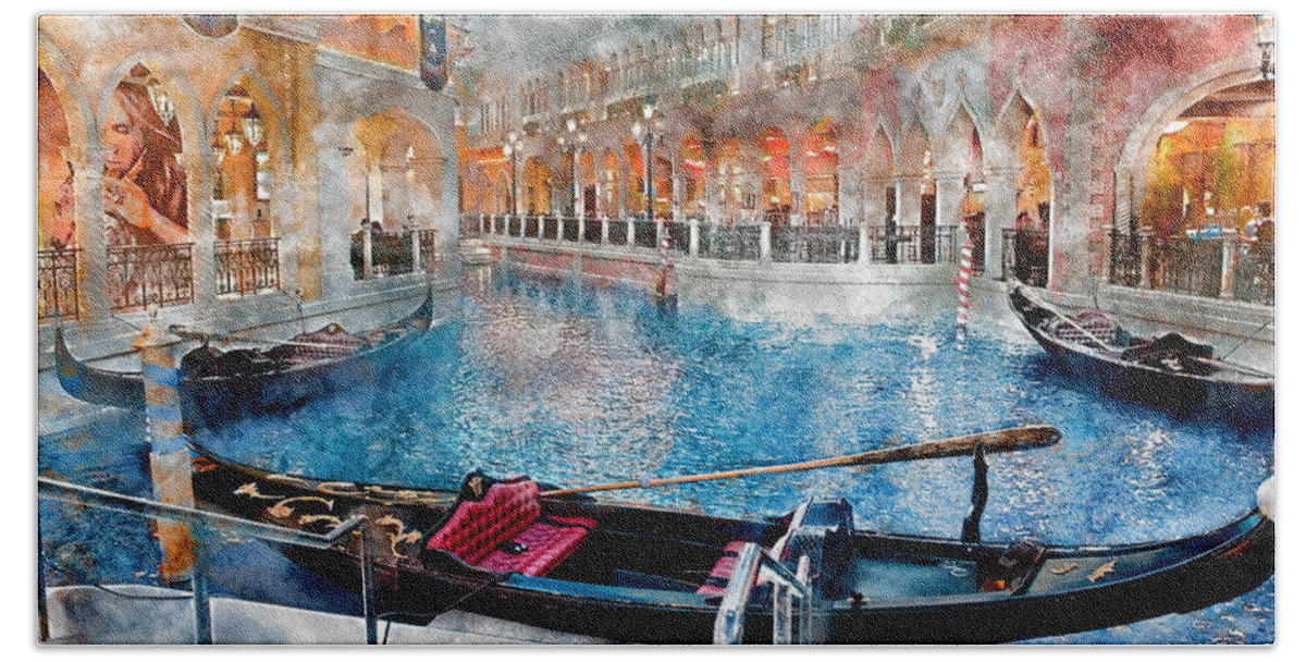 Venice Beach Towel featuring the mixed media Venice Italy Canal by Marvin Blaine