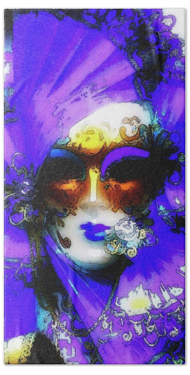 Wall Décor Beach Towel featuring the photograph Venice Purple Carnival Mask by Coke Mattingly