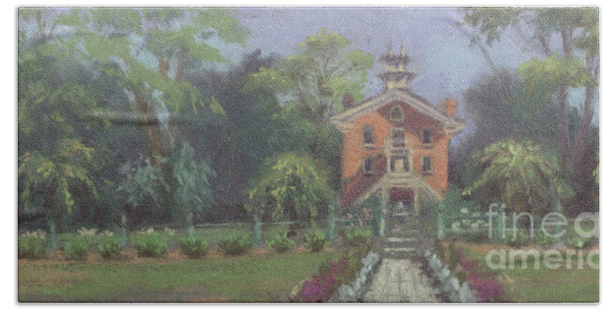 Plein Air Painting Of The Vermilion Institute In Hayesville Beach Towel featuring the painting Vermilion Institute - Hayesville Ohio by Terri Meyer