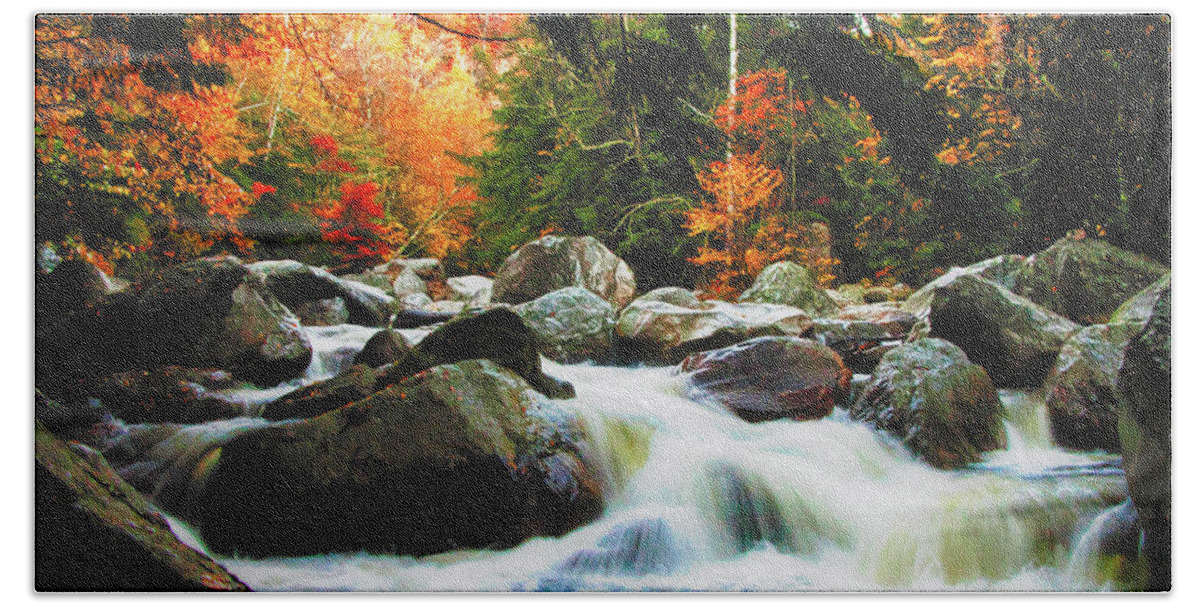 #jefffolger Beach Towel featuring the photograph Vermonts fall color rapids by Jeff Folger