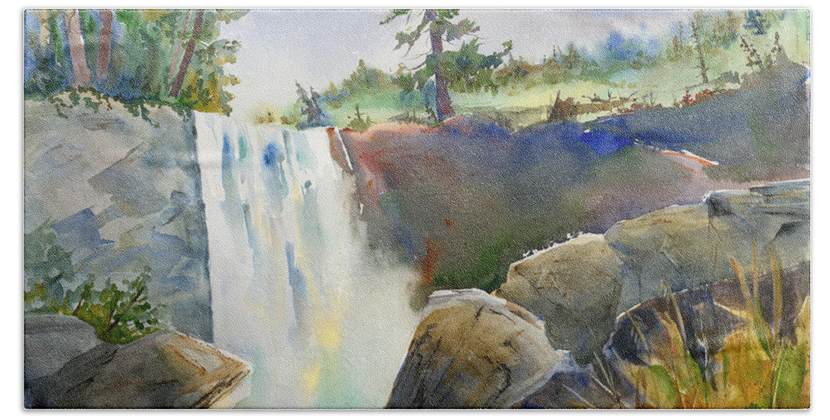 Vernal Falls Beach Sheet featuring the painting Vernal Falls by Joan Chlarson