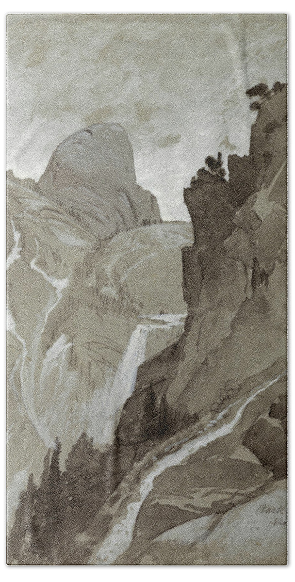 Thomas Moran Beach Towel featuring the drawing Vernal Falls, Yosemite, 1904 by Thomas Moran