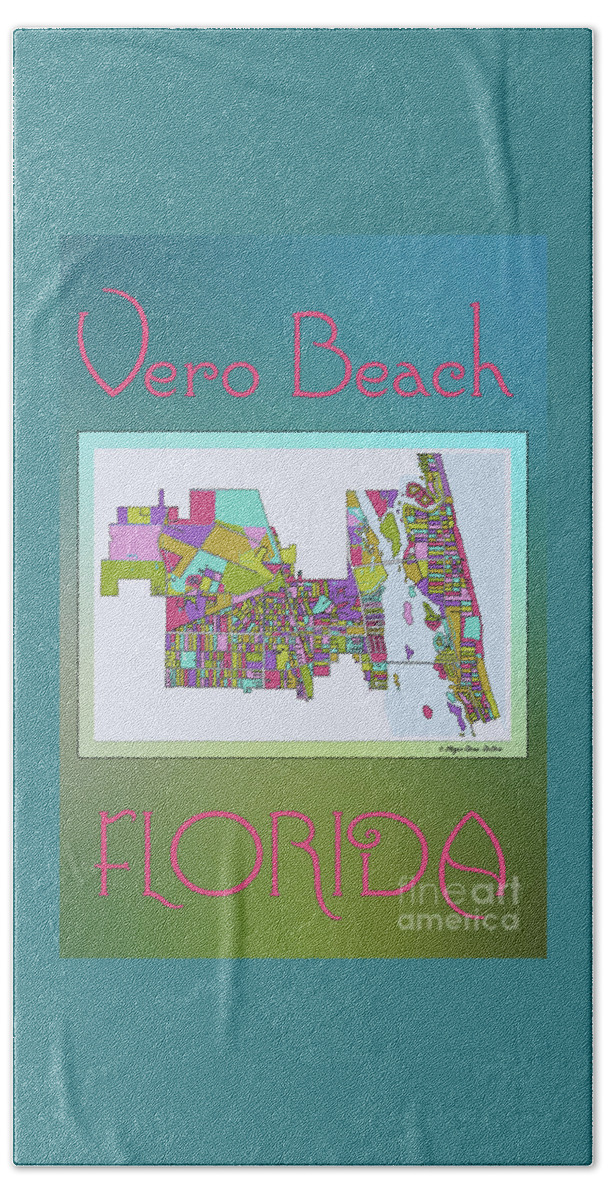 Indian River Beach Towel featuring the digital art Vero Beach Map2 by Megan Dirsa-DuBois