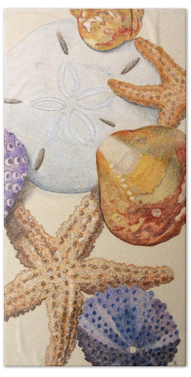 Shells Beach Towel featuring the drawing Vertical Starfish by Glenda Zuckerman