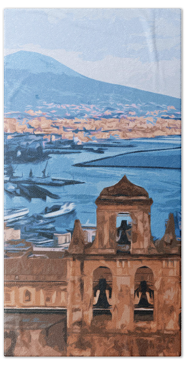 Landscape Beach Towel featuring the painting Vesuvio, panorama from Naples by AM FineArtPrints