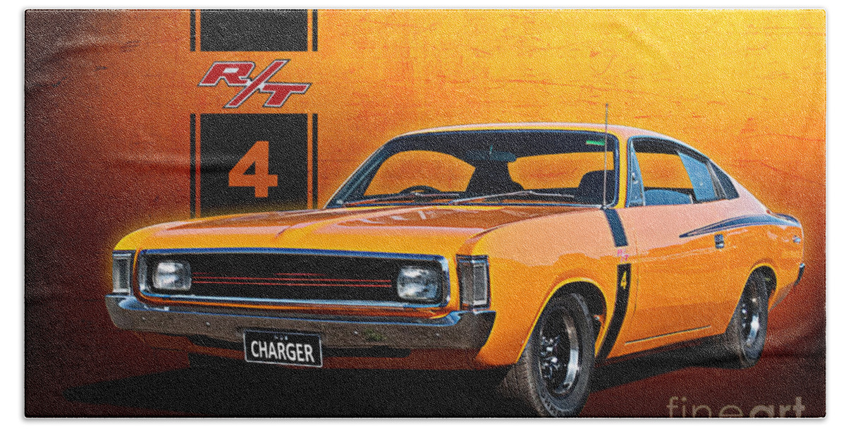 Chrysler Beach Towel featuring the photograph VH Valiant Charger by Stuart Row
