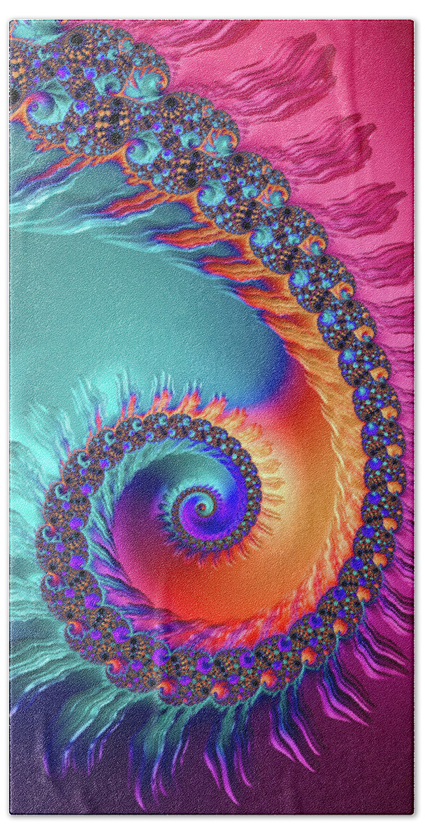 Spiral Beach Sheet featuring the digital art Vibrant and colorful fractal spiral by Matthias Hauser