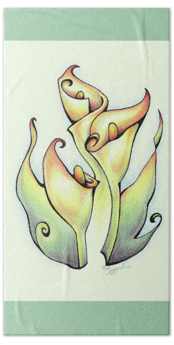 Nature Beach Sheet featuring the drawing Vibrant Flower 3 Arum Lily by Sipporah Art and Illustration