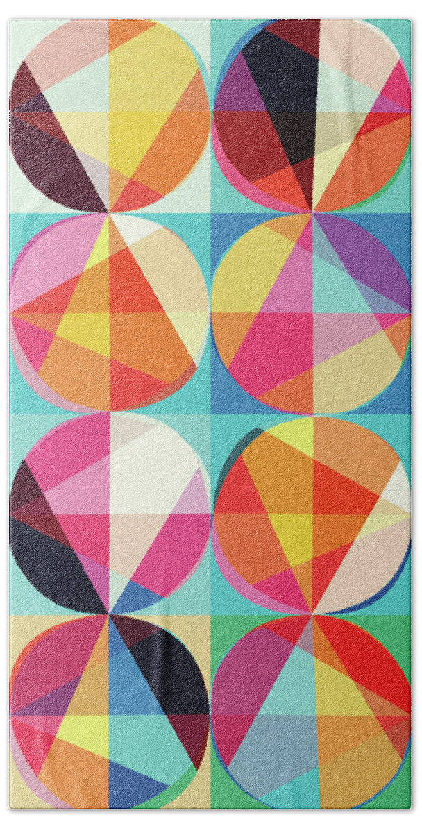 Vibrant Beach Towel featuring the digital art Vibrant geometric abstract triangles circles squares by Tina Lavoie