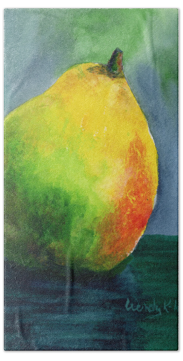 Pear Beach Towel featuring the painting Vibrant Pear by Wendy Keeney-Kennicutt