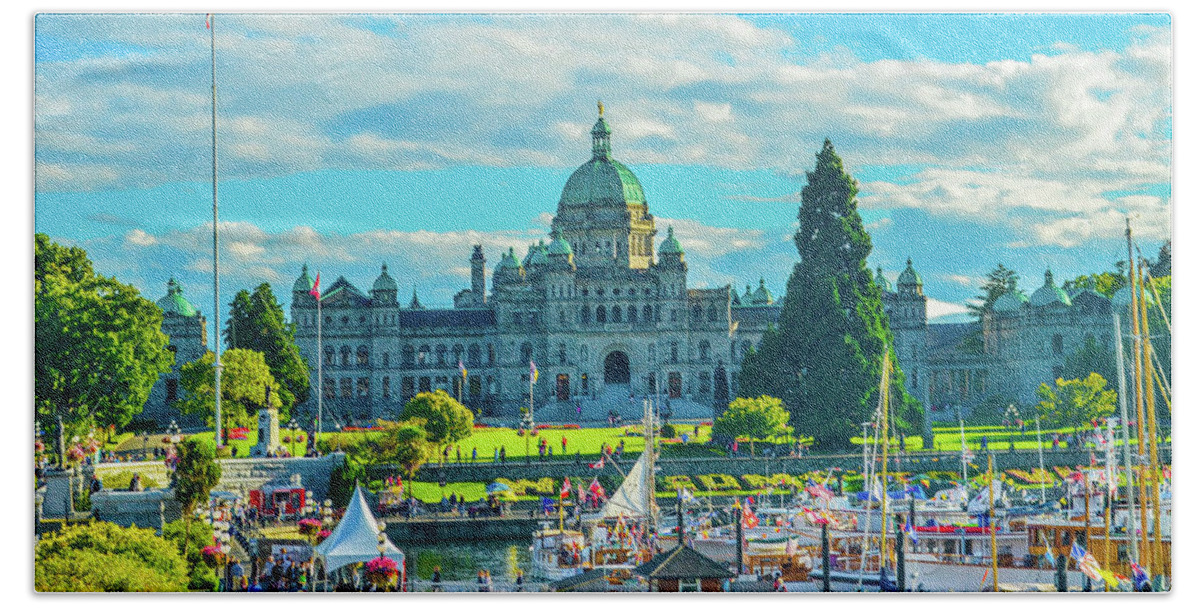 Boats Beach Towel featuring the photograph Victoria BC Parliament Harbor by Jason Brooks